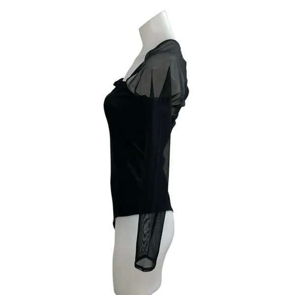Abercrombie & Fitch Black Sweetheart Neck Mesh Sheer Long Sleeve Bodysuit Top M - Image 2