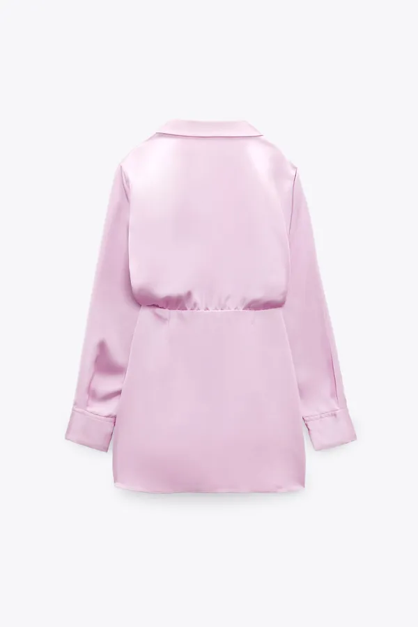 ZARA mini dress satin effect drapped long sleeve pink party wedding coctail - Image 6