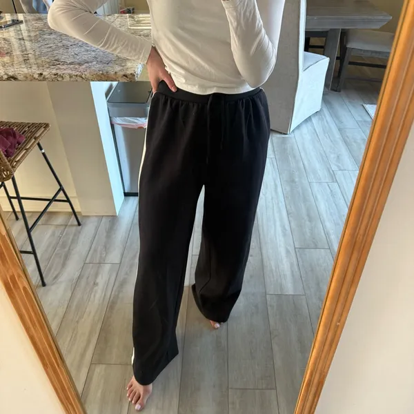 All in Motion Black Wide Leg Track Pants White Side Stripe Size M - Image 2