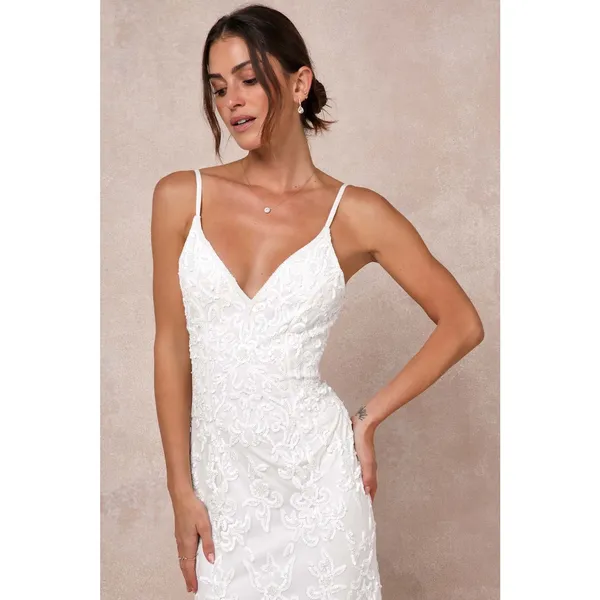 NWOT Lulus Everlasting Passion White Sequin Beaded Backless Maxi Dress Bride M - Image 4