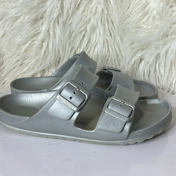 Birkenstock Arizona Essentials EVA Sandals Silver Size US 9/9.5 no size tag. - Image 3