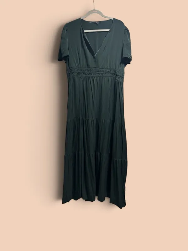 Quince Washable Stretch Silk Tiered Maxi Dress Hunter Green XL Pockets - Image 3