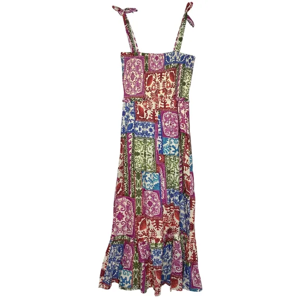 BILA Floral Patchwork Multi-Color Dress Smocked Long Summer Casual NWT Womens L - Image 6