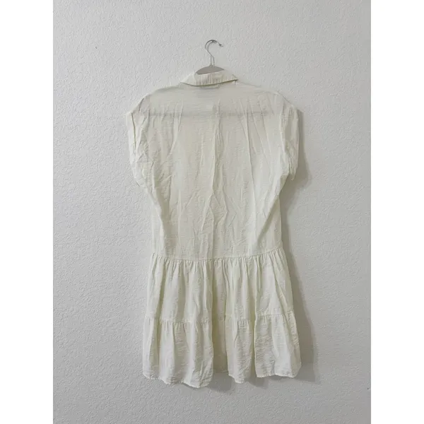 Zara Cream Tiered Mini Shirt Dress Ruffle Hem Short Sleeve XS - Image 2