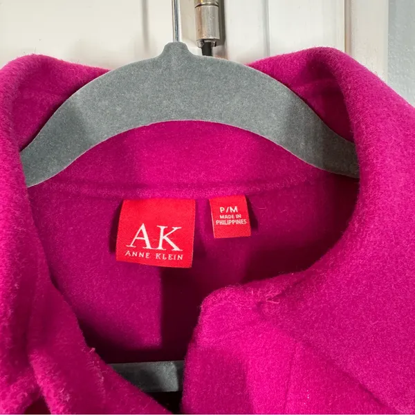 90’s Y2K Anne Klein Fuchsia Magenta Pink Wool Blazer Jacket Boiled Wool medium‎ - Image 2