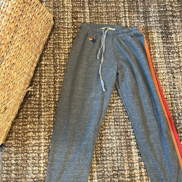 AVIATOR NATION 5 Stripe Sweatpant in Heather Grey & Yellow Purple - Image 4