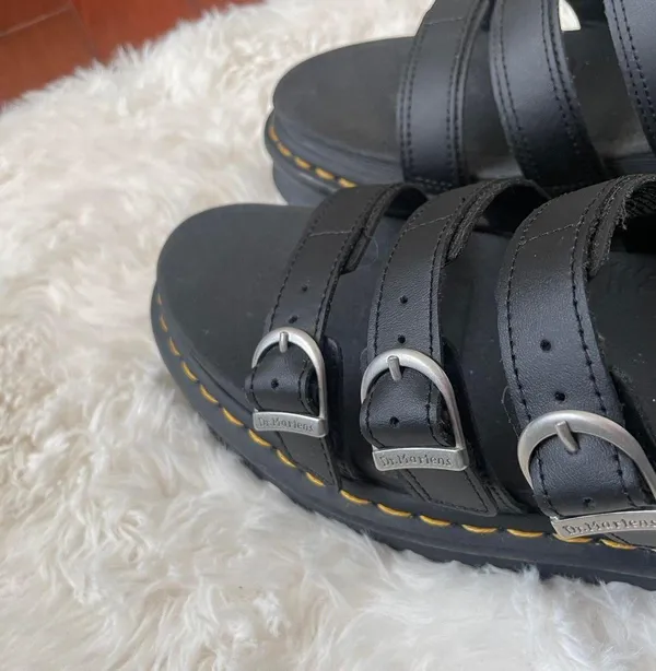 Dr Martens Blaire Leather Slip On Black Platform Sandals NIB - Image 5