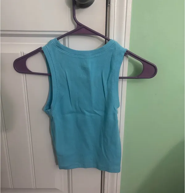 Hollister Light Blue Ribbed High Crew Neck Top - Image 2