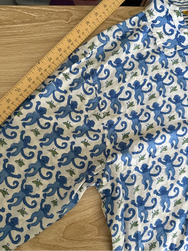 Roller Rabbit XL PJ Monkey Button Up Long Sleeve Shirt Blue Cotton Lounge White - Image 9