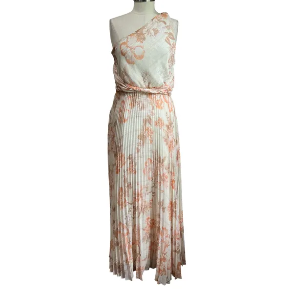 Express Metallic Floral‎ One Shoulder Front Twist Pleated Maxi Dress Size M - Image 2