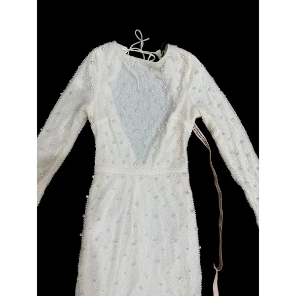 NWT‎ Oh Polly Vienna White Pearl Beaded Backless Maxi Dress Size US 0 - Image 8