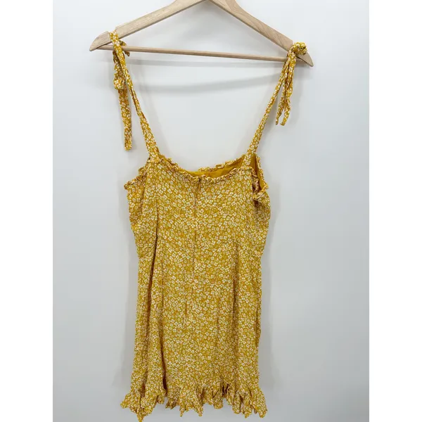 Bardot‎ Yellow Microfloral Tie Strap Ruffle Mini Dress Women Size 4 XS FI19 - Image 2
