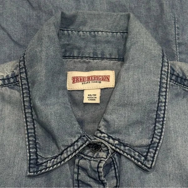 True Religion Y2K Button Front Chambray Western Rodeo‎ Top Size XS - Image 7