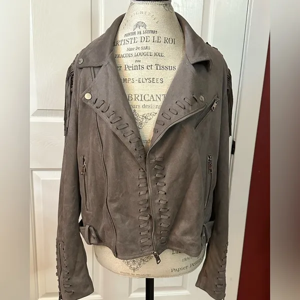 Women’s Faux Suede Moto Style Fringe Jacket - Image 12