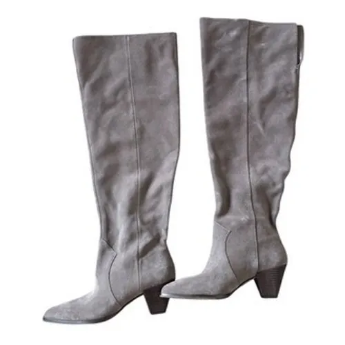 Vince Camuto Grey Suede Over The Knee Boots Pointed Toe Block Heel 6.5 Wide Calf - Image 2