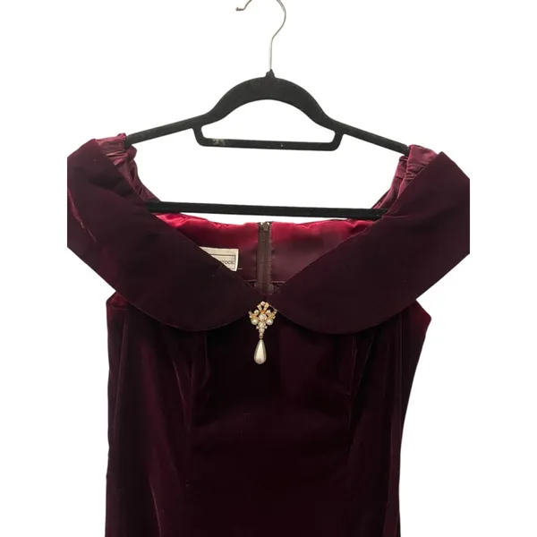 Vintage 90s NWOT Scott McClintock Velvet Size 10 Prom Maxi Dress Burgundy Formal - Image 2
