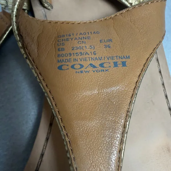 Coach Cheyanne Metallic Gold Textured Leather Thong Sandals G3161 Womens 6B - Image 6