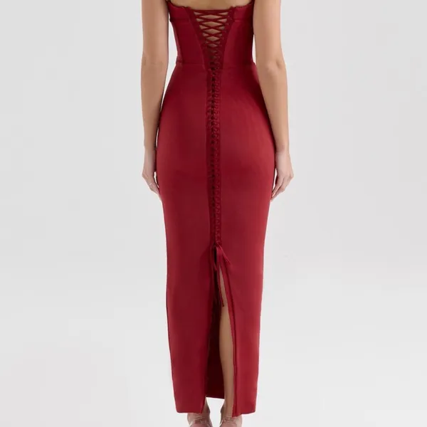 House of CB ‘Romy’ Red corset dress with lace-up back and side slit - Image 2