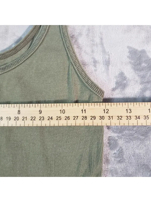 Abercrombie & Fitch Ribbed Knit Henley Tank Top Green Scoop Neck Size S - Image 4