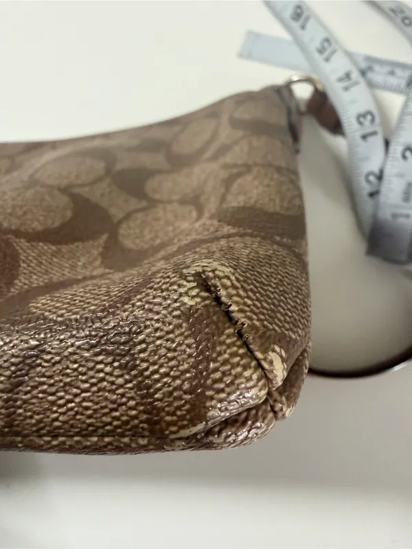 Coach‎ Signature Monogram Khaki Brown Leather Trim Crossbody Bag - Image 9