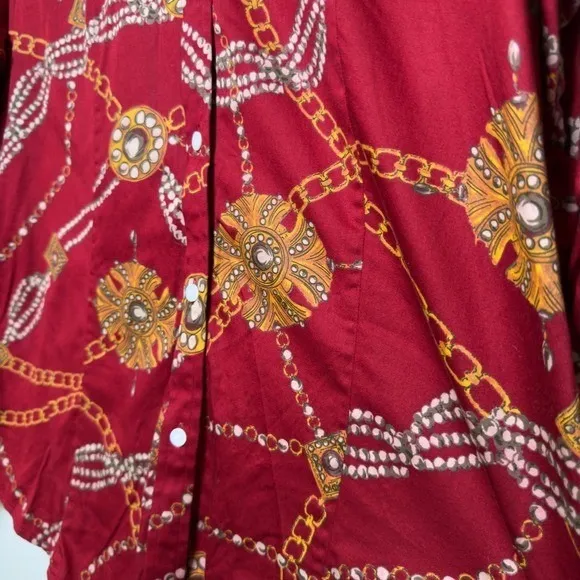 Talbots Women‎ Button Front Top Equestrian Large Red Chain Western Boho - Image 3
