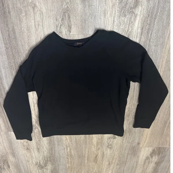 Quince SuperSoft Fleece Crew Black Raglan Sweatshirt Womens Small - Image 2