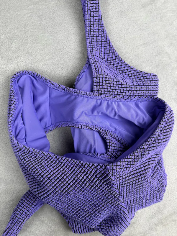 Aerie Lurex Crinkle Babewatch One Piece Swimsuit Purple Size XL - Image 10