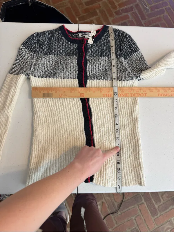 Madewell Striped Bouclé-Knit Cardigan Ivory And Navy Multi Stripe medium NEW - Image 6