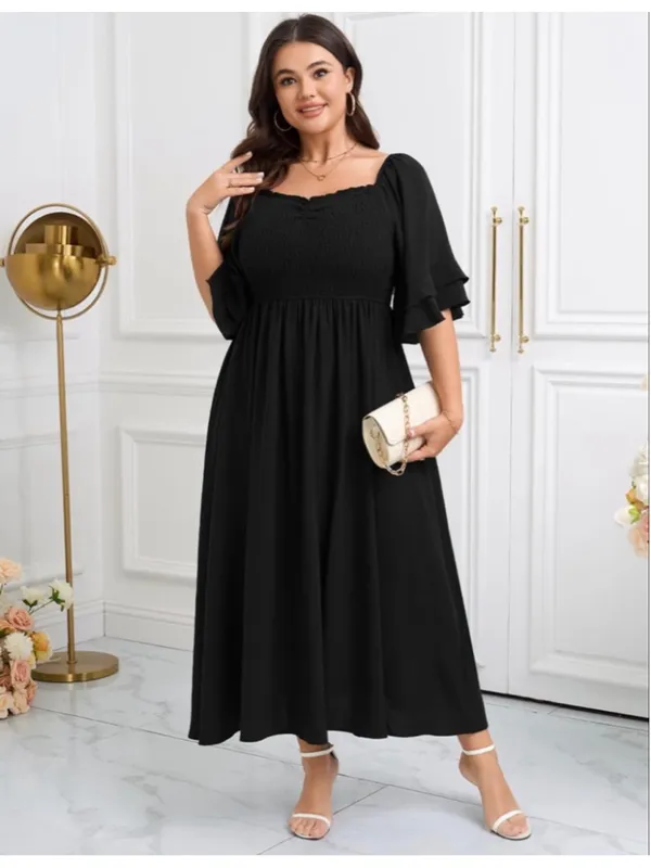 NEW Plus Size Smocked Square Neck Short Sleeve Dress 1X - Image 5