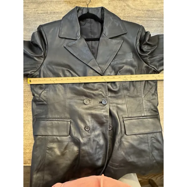 Women's Double Breasted‎ Style Black Leather Jacket BlazerMetro Witchy Size undefined - Image 15