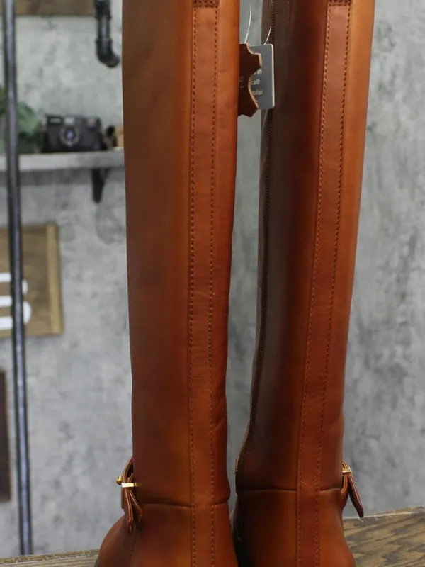 NWT On 34th Womens Firesse Riding Boots 10019685500 Cognac Leather Brown 5.5M - Image 6