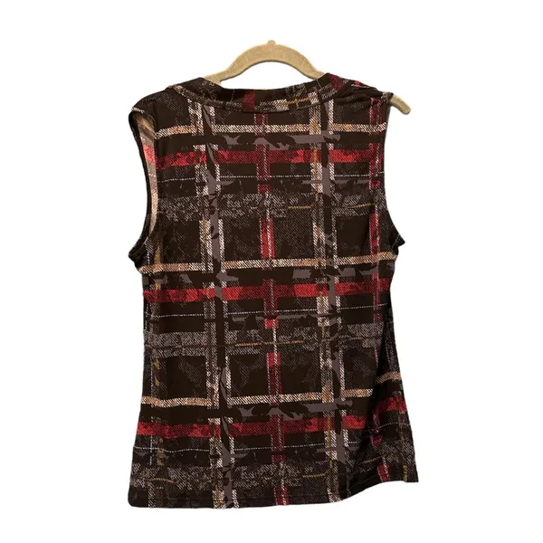Nine West Women's Cowl Neck Sleeveless Plaid Blouse Top Multicolor Size Small - Image 2