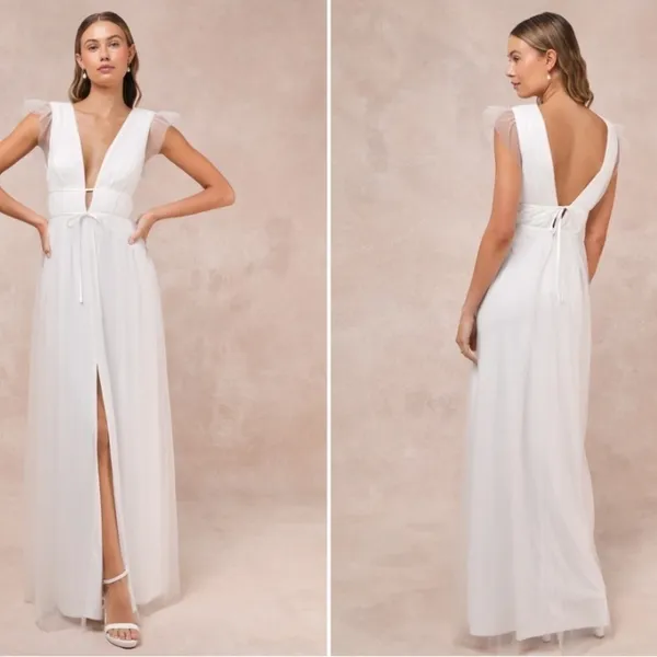 LULU's Prom Wedding Bridal Shower Engagement Tulle Empire Waist Maxi Dress - Image 3