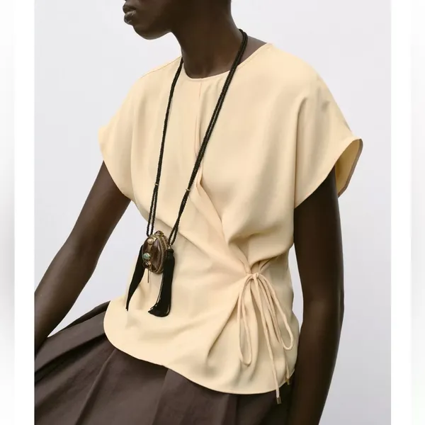 Zara NWT light yellow tie lace side top - Image 2