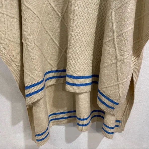 Free People Cream Harbour Stripe Cable knit Poncho Sweater Sz O/S NWT - Image 4
