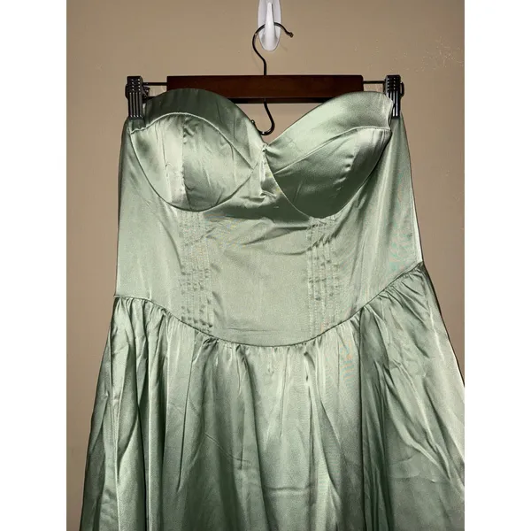Sage Green Satin Strapless Sweetheart Corset Midi Dress Women L Fairycore Event - Image 2