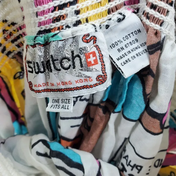 Switch Comic Book Print Maxi Skirt Women OS White Pop Art Smocked Cotton VTG - Image 2