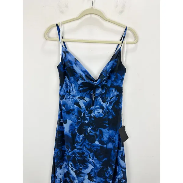 Lulus Beautiful Persona Blue Floral Chiffon Cowl A-Line Midi Dress Small NWT - Image 8