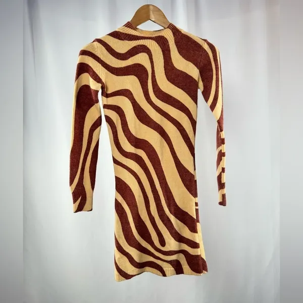 Zara Wool Blend Long Sleeve Mini‎ Dress in Brown Zebra Size Small - Image 3