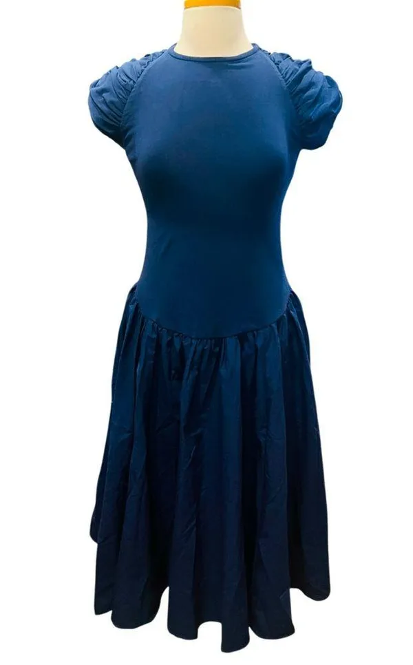 Free People Afternoon Elegance Midi Dress Blue Size Medium NWOT - Image 4