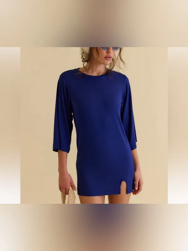 NWT Free People Free-Est Good Feels Tee Mini Dress - blue Poseidon navy - Small - Image 3