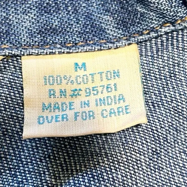 Vintage New Identity Denim Jacket Boho Lace Trim Button Front Cotton India~ M💛 Blue Size M - Image 13