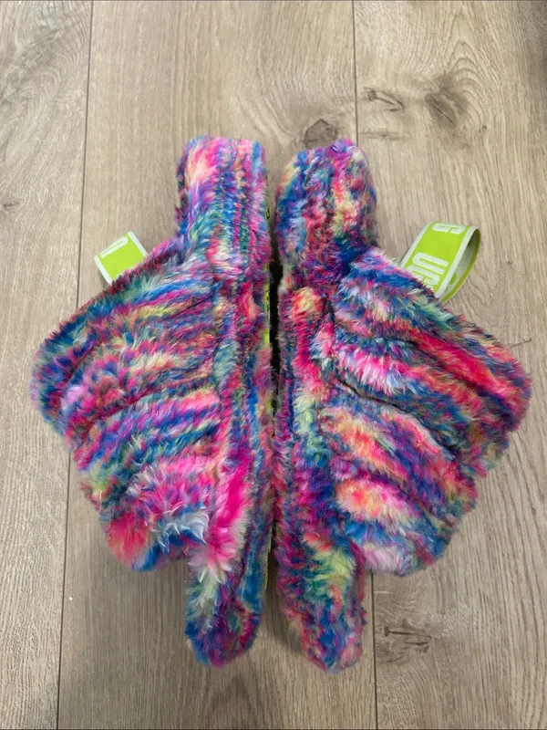 UGG fluff yeah pixelate slippers, Rainbow, Size 9-9.5, Preowned Great - Image 3