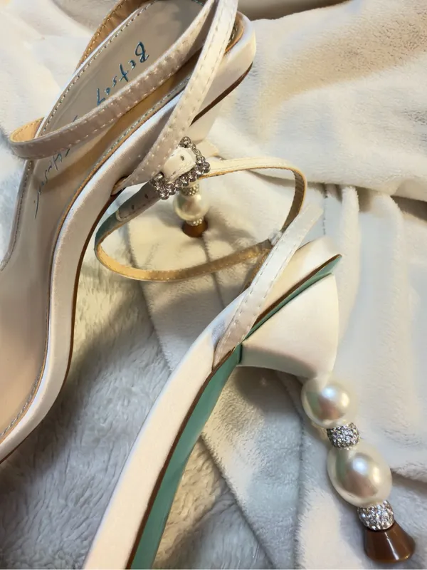 Betsey Johnson SB-Jacy Ivory Pearl-Embellished Ankle Strap Heels size 7.5 - Image 7
