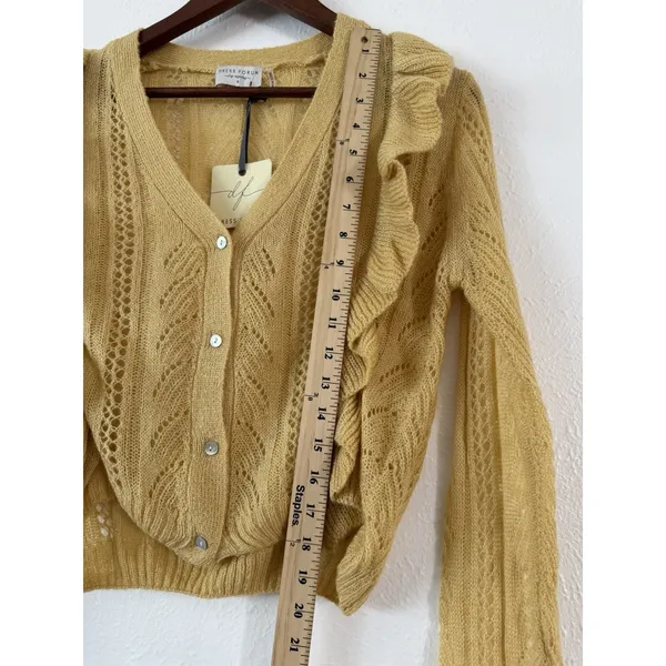 Dress Forum Yellow Ruffle Open Knit Cardigan Sweater Women’s Small NWT]=' - Image 6