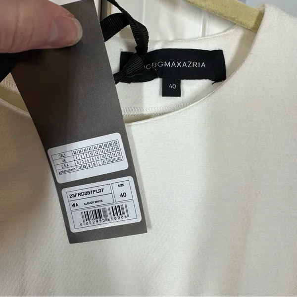 BCBGMaxAzria Ivory Cloud White‎ Long Sleeve Asymmetrical Maxi Dress Size 6 NWT - Image 2