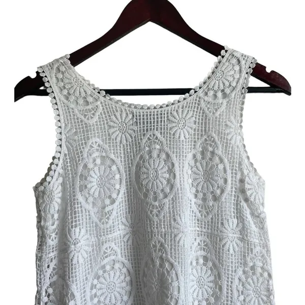 Karen Kane‎ Women Boho Coastal Crochet Lace Mini Dress S Beachy White Sleeveless - Image 5