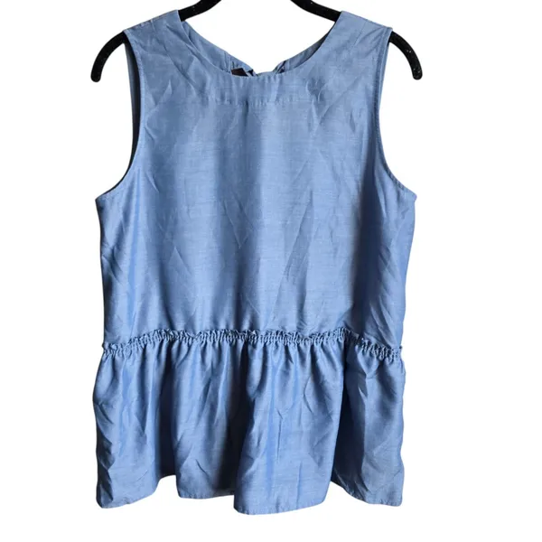 Ann Taylor Chambray Bow Tie Back Peplum Sleeveless Top Blouse Size Small - Image 3