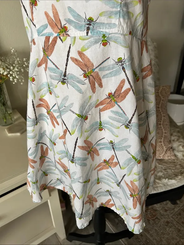 Tom tom white novelty, dragonfly, print, cotton, outdoor mini dress XS - Image 3