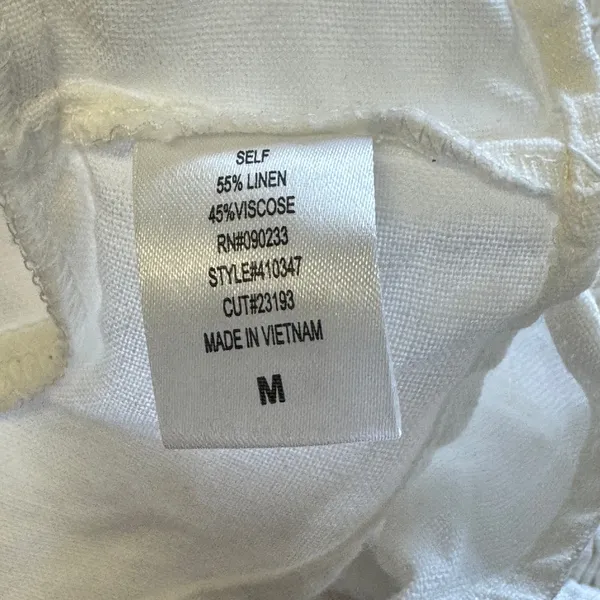 LA Hearts Linen Blend Tie Shoulder Smocked Ruffle Crop Top Medium White Cottage - Image 7